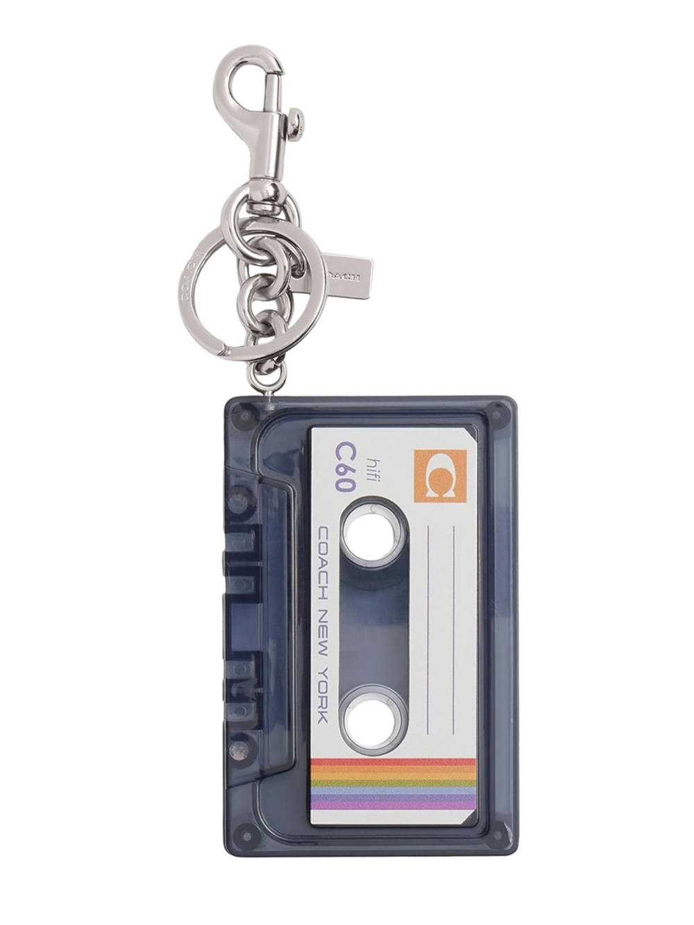 Coach Navy Rainbow Cassette Keychain and Bag Charm with Silver Hardware - New
